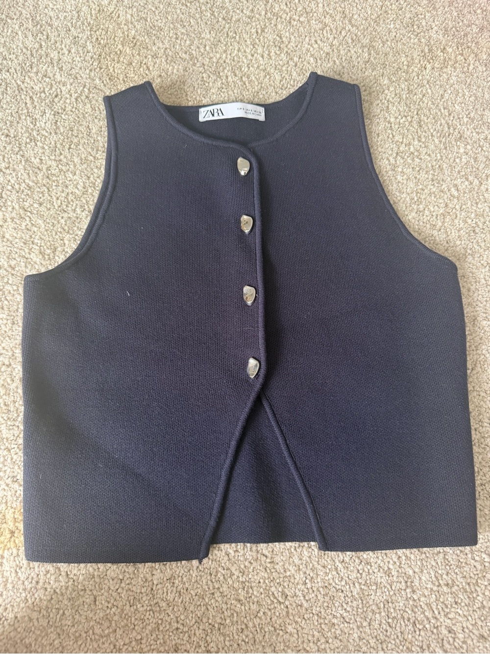Zara Dark Blue Knit Cardigan with Shiny Silver Button